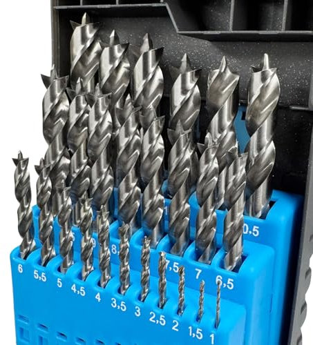 GREYOWLF 25 Piece Wood Drill Bit Set, Double Slot Design Wood Drill Bit Set (1mm - 13mm), Durable Box with Index, for Woodworkers and DIY Enthusiasts