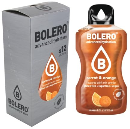 Bolero CAROTTE & ORANGE 24x3g | Poudre pour boisson sans sucre, édulcorée à la stévia + vitamine C | convient aux enfants, aux sportifs et aux diabétiques | sans gluten