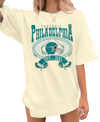 Football Shirts Women Game Day Oversized Shirt Football Team Fan Tee Sports Jersey Gift Tops Apricot