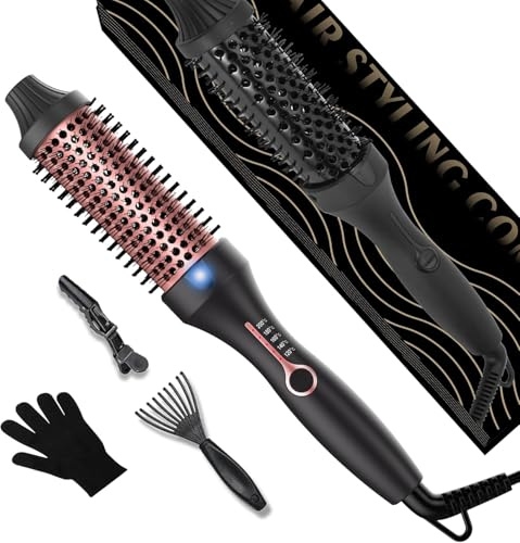 Thermal Brush Lonic Curling Brushes 38mm, Ceramic Thermal Brushs for Hair, Thermal Round Brushs with 5 Temperatures 120-200℃, Smooth Shine Volumize Comb Hair Straightener Curler Styling