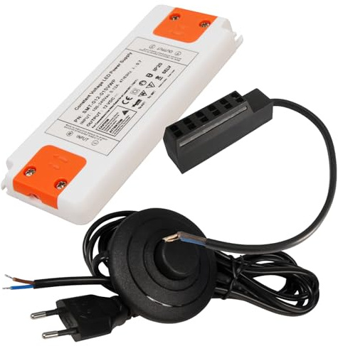 LED Trafo Treiber 1-15W 12V DC Eckig Elektronisch | Für LED Lampen| inkl. AMP-Verteiler 6-fach & 230V Zuleitung mit Fußschalter | Kompakt, Flackerfrei, Stabilisiert