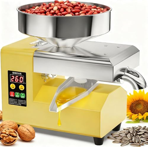 GZGHRZQS Automatisk elektrisk oljepress, kommersiell oljepress, rostfritt stål, 1 100 W, varm oljepress, kallpress, för avokado, kokosnöt, perilla, raps och sesam