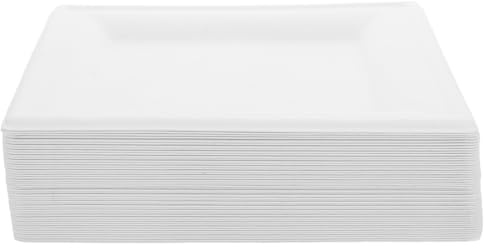 TOPPERFUN Lot de 50 Assiettes Jetables en Carton Rigide Blanc 8 Pouces Carrées, Épaisses et Résistantes, pour Buffet, Fêtes, Pique-niques et Réceptions, Assiettes à Dessert et Service