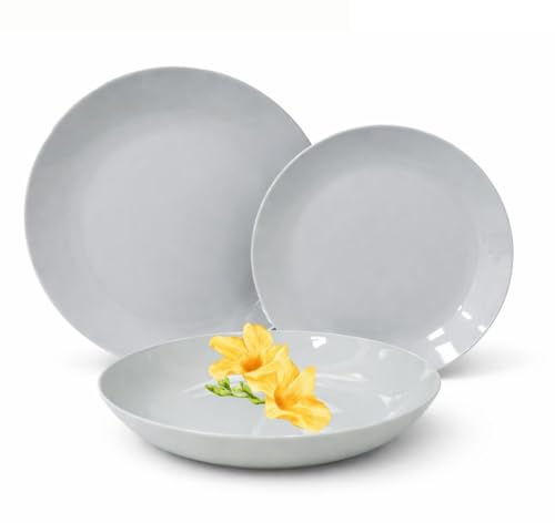 Cecaro Group Servizio Piatti in Ceramica Linea Monica Bianco Tondo – Set da 18 Pezzi per 6 Persone – Piatti Piani, Fondi e Dessert – Design Moderno ed Elegante