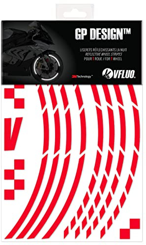 VFLUO GP DESIGN™, Kit de cintas, rayas retro reflectantes para llantas de moto (1 rueda), 3M Technology™, Anchura normal : 7mm, Rojo