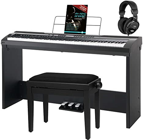 Classic Cantabile SP-150 BK Stagepiano SET inkl. Ständer, Kopfhörer, Bank, Schule (88 Soft-Touch Tasten, Anschlagdynamik, USB, Begleitfunktion, inkl. Notenständer, Netzteil, Stativ, Noten) schwarz