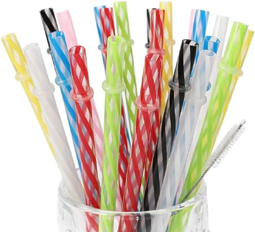 9 Inch Clear Reusable Plastic Straws, 25 Pack Replacement Drinking Straws with Cleaning Brush, BPA-Free Thick Tumbler Straws for 16 oz & 20 oz Tumblers, YETI,Mason Jars and Travel Cups