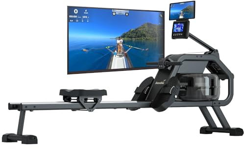 Skandika Rudergerät Nemo II Hybrid | Wasser- und elektrischer Widerstand, 32 Widerstandsstufen, 15 Programme, bis 200 cm, App-kompatibel, aufstellbar | Wasserrudergerät, Fitnessgerät für Zuhause