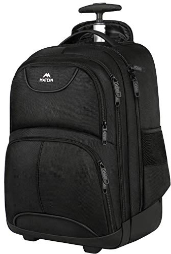 MATEIN Rolling Backpack, 17 inch Water Resistant Wheeled Laptop Backpack, Carry on Luggage Business Bag, Overnight College Computer Bag Trolley Suitcase for Men Women Adults to Travel, Black