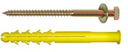 10 Chevilles menuiserie longues D.16 x L.300 mm avec tire-fond D.12 mm zingué tête hexa. et rondelle