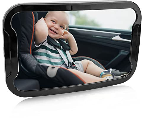Rücksitzspiegel fürs Baby - 360° Schwenkbar Auto-Spiegel aus Bruchsicherem Material, Verstellbare Elastische Riemen