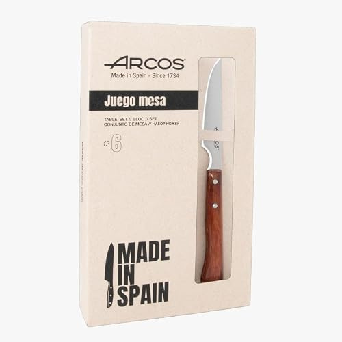 Arcos Forest-serien, 6-pack kotlettkniv, 110 mm NITRUM rostfritt stålblad, 110 mm, komprimerat trähandtag brun färg