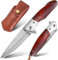 Dragon Creek Damast Klappmesser EDC Taschenmesser mit Damaststahl Klinge Schöne Messerscheide aus Leder - Damastmesser für Outdoor Survival Sammlung Geschenk