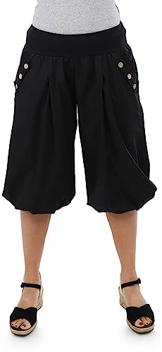 Malito - Damen Caprihose - Kurze OneSize Pumphose für Strand & Alltag - leichte Sommerhose für Frauen mit elastischem Bund - Low Waist Aladinhose 23286H (Größe: 34-40 schwarz)
