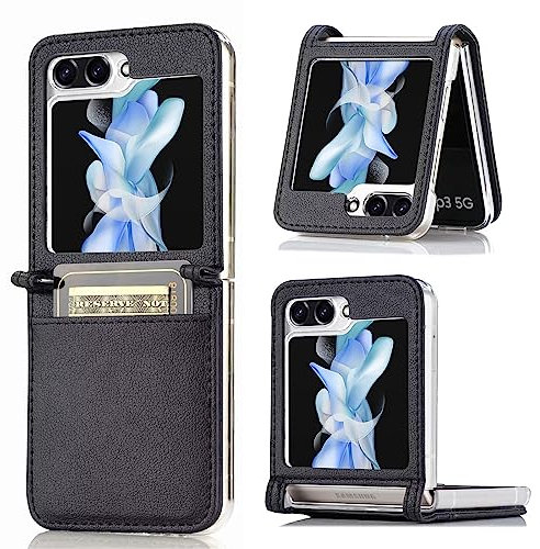 BAIDIYU Cover per Samsung Galaxy Z Flip 5, con Slot per Schede,Fibra di Pelle e Materiale PC, Ultrasottile, Protezione Completa, Custodia per Samsung Galaxy Z Flip 5.(Nero)