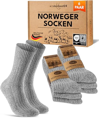6 Paar Norweger Socken Herren Damen Wintersocken warme Wollsocken 70301T (Grau 43-46)