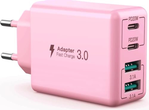 Cargador USB C 40W, Carga Rápida Múltiple, Adaptador de 4 Puertos Compatible Con iPhone 12/13/14/15/Samsung S23 Ultra/Google/Xiaomi/Huawei/OPPO (Rose)