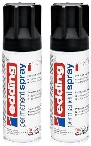 EDDING Lot de 2 Sprays 200ml Peinture Acrylique Permanent 5200 Noir Foncé Mat