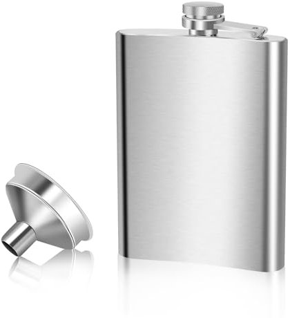 VFANDV Petaca de Alcohol de Acero Inoxidable 1 Pieza, 8oz/220ml Whisky Hip Flask con Embudo Petaca Portátil Frasco de Cadera Prueba de Fugas para Escalada Camping Barbacoa Bar Fiesta