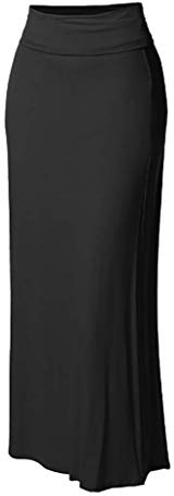 Jupe longue pour femme - Jupe en satin noir - Couleur unie - Taille haute décontractée - Jupe midi - Taille élastique - Jupe trapèze - Décontractée - Taille haute - Jupe crayon, Noir , XXL