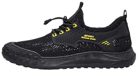 Zapatillas Hombre Verano sin Cordones Calzado Barefoot Hombre Zapatilla Lona Negra Zapatillas Deporte Un Solo Pie Verano Zapatos Casuales Cómodos con Cordones Malla para Hombres (Black 44)