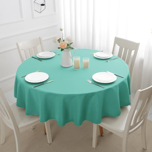 Romanstile Tablecloth Round 140 cm Teal Blue Stain Resistant - Perfect for Summer Decorations, Garden, Patio, Summer Lunch, Refined Teal Blue, Water Repellent, 4-6 Seater