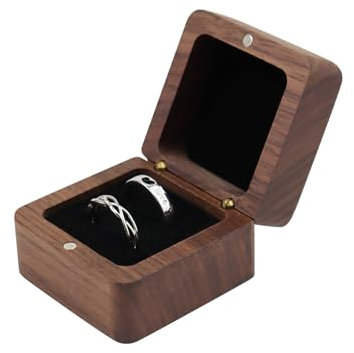 Energather Ringkissen Hochzeit mit 2 Fächern, Ring Box Verlobung Ringhalter mit Magnetverschluss, Ringschachtel Quadratisches Ringschatulle in Vintage-Stil für Anträge, Hochzeit, Verlobung (schwarz)