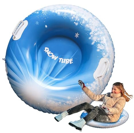 Aufblasbares Schneerohr, Winter-Schneeschlitten – aufblasbarer Schlitten für Schlitten mit 2 Griffen, faltbares Winterspielzeug für den Außenbereich, Schneeschlitten für Skaten, Skifahren und