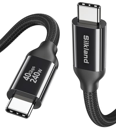 Silkland 40Gbps USB4 Kompatibel med Thunderbolt 4 Kabel Svart 1M | PD3.1 240W 48V/5A Laddningskabel, 8K@60Hz/Dual 4K Videokabel, USB-C to USB-C för MacBook Pro, SSD, Docking, Monitor