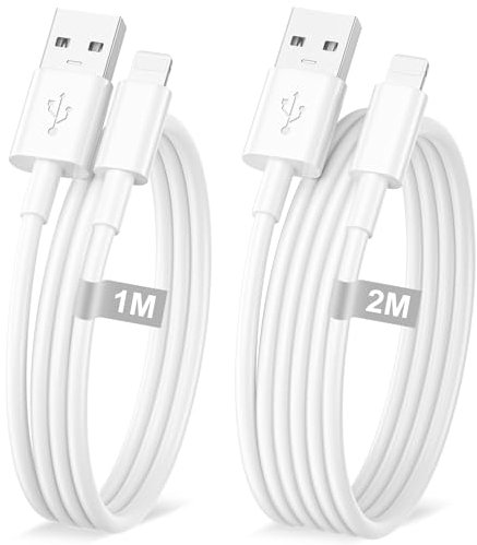 CHLANT Cable iPhone 1M+2M/Lot de 2, [Certifié MFi] Cable iPhone USB 2M Câble Lightning Fil Chargeur iphone cable Charge Rapide Cordon pour phone 14 Pro Max/13 Pro/12 Mini/11/X/XS/XR/8/7/6s/5/SE, iPad