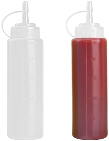 JUHONNZ Bouteille Sauce avec Bec Verseur 250ml (Lot de 2), Plastique Flacon pour Sauce Tomate & Huile Olive & Vinaigrette & Moutarde & Peinture, Récipient Sauce de Cuisine