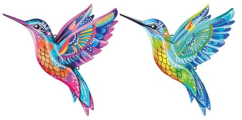 GIEEU 2Pcs Metal Hummingbird Wall Art Decor,Garden Wall Ornaments Outdoor,Colorfu Wall Sculptures Hanging Decor for Fence Yard Porch Patio Backyard Balcony Decoration