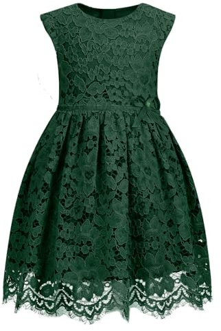 ALLOVIN Girls & Toddlers Sleeveless A-Line Lace Flower Girl Dress Birthday Party Wedding Dress with Beaded Bowknot, 2-12Y