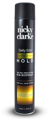 Three Pears Limited Nicky Clarke Daily Edit Extra Firm Hold Hairspray 750ml – Professional Salon Size Spray, Flexible Brushable Hold, Smooth Finish (Extra Firm Hold)