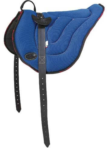 PIONEER Sella Cavallo in Air Mesh Resistente e Traspirante per Monta Naturale, Sella Equitazione Made in Italy Comfort, Bareback Sagomato 53x45cm con Sottopancia Equitazione in Neoprene - Blu