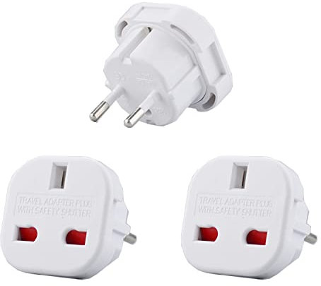 【3 Packs】Travel Adapter UK to European Plug Adapter, UK to Europe Converter Type C/E/F for Spain, France, Italy, Portugal, Poland, Greece, Netherlands, Turkey and more.