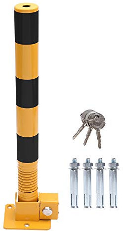 TOPWAY Car Parking Space Lock Bollard, Yellow and Balck Lockable Fold Down Spring Car Parking Barrier Post, Private Car Park Driveway Guard Saver Blocker, 60cm Height 161896