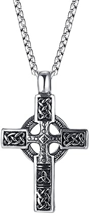 TURTLEDOVE Trinity Celtic Cross Necklace - Stainless Steel Triquetra Knot Irish Pendant - Jesus Crucifix Cross (Celtic Cross Necklace 1)