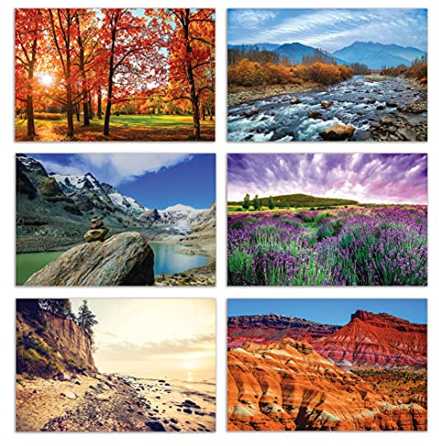 Better Office Products 50-Pack All Occasion Greeting Cards Box Set, 4 x 6 inch, 50 Assorted Blank Note Cards & 50 Envelopes, 6 Nature Photography Americana Designs, Blank Inside, 50 Pack