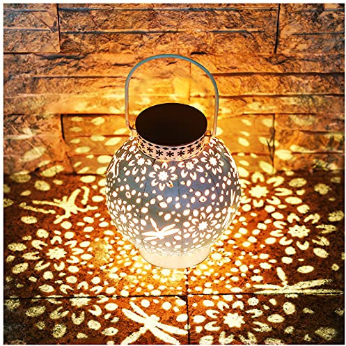 KOOPER Birthday Gifts for Women, Dragonfly Garden Ornaments Outdoor Hanging Solar Lanterns, Metal Garden Solar Lights Perfect Dragonfly Gifts Presents Mothers Day Gifts for Women Mum Grandma