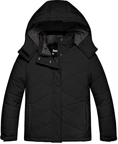 Skieer Girls' Waterproof Ski Jacket Warm Windproof Snow Winter Coat Hooded Outdoor Raincoats(Black,10-12)