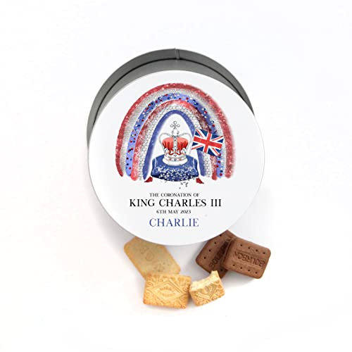 Personalised King Charles III Coronation Tin, Gift, Memorabilia, Garden or Street Party, Cake Biscuit Tin, Treat Commemorative Memory Box
