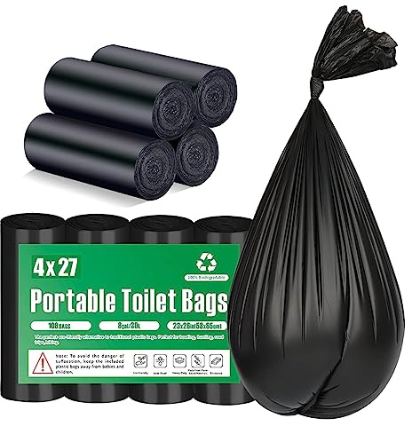 108 Portable Toilet Bags, TALTBREX 8 Gallon Biodegradable Camping Toilet Bags for Portable Potty, Thickened Compostable Trash Bags Toilet Waste Poop Bags for 5 Gallon Bucket Travel Toilet Liners