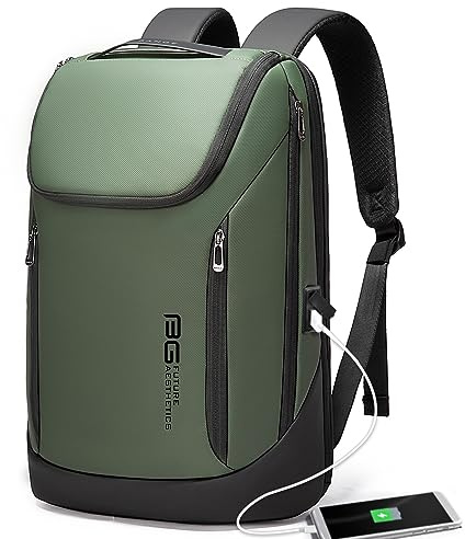 BANGE Business Smart Backpack Waterproof fit 15.6 Inch Laptop Backpack with USB Charging Port,Travel Durable Backpack (Green(two Pocket)