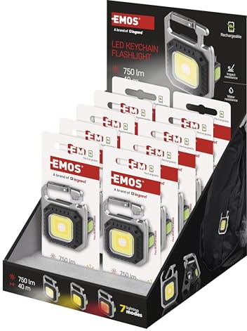 EMOS Family Pack 10 mini LED de trabajo con 7 modos de luz, pequeña lámpara de mochila recargable, resistente al agua, con imán/soporte/clip, resistente a los golpes, batería de emergencia, paquete de