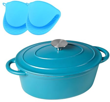 DYHQQ Enameled Cast Iron Dutch Oven Casserole Dish Pot 3L Enameled Cast Iron Oval Dutch Oven with Lid And Dual Handles for Braising, Broiling, Bread Baking, Frying