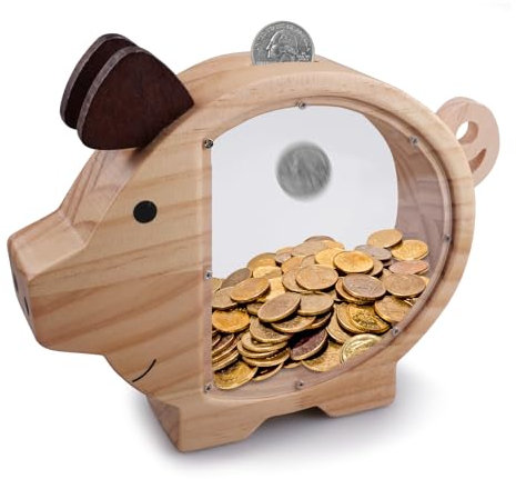 Suaywo Wooden Piggy Bank Money Box - Creative Wooden Money Bank for Kids, 24 x 20 cm
