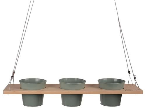 UNUS Kräuterbar Grün Bambus 60 x 16 cm Kräuterregal zum Aufhängen mit Drahtseil, Kräuterhalter für Küche, Balkon, Terrasse, Nachhaltiges Hängeregal für Pflanzen und Kräuter