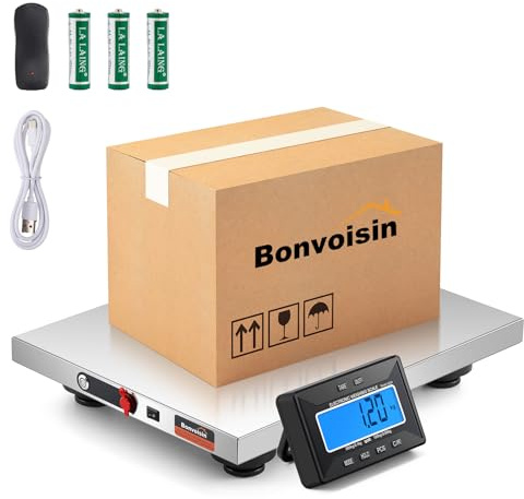 Bonvoisin Balance Postale Sans Fil 300kg, Portée 10m, Écran LCD Séparé | Double Mode Précision 0,1kg/0,05kg, Commutable kg/lb/oz/lb:oz, Fonctions Tare/Hold/Comptage