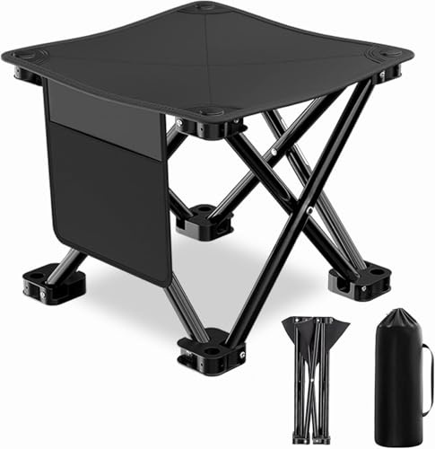 Abnaok Black Portable Camping Stool,Outdoor Collapsible Stool,Lightweight Foldable Stool with Storage Bag,Folding Stool for Fishing,Travelling,Picnics.